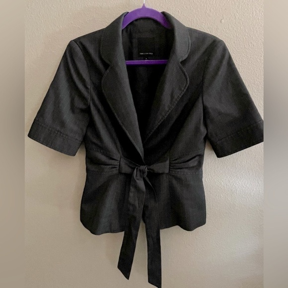 VINTAGE KNOT FRONT TIE The Limited Blazer Dark Grey & Beige Pinstripes Preppy - Picture 8 of 17